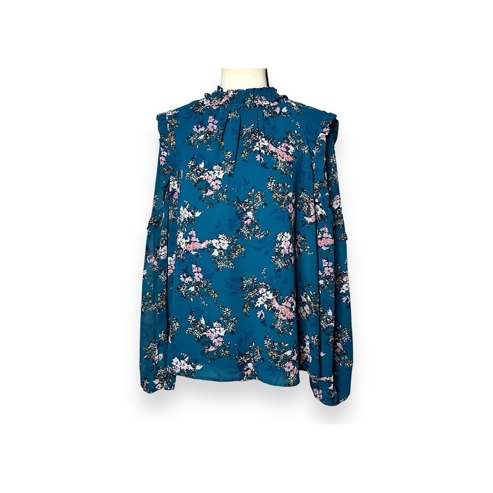 3/$20💥Wayf Mock Neck Peasant Top Floral Print Ruffle Details Long Sleeve Blouse